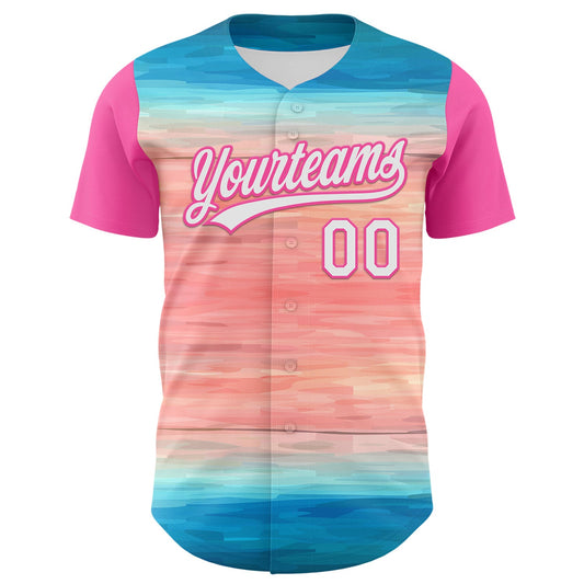Custom Sky Blue White-Pink 3D Pattern Design Mother's Day Love Authentic Baseball Jersey - Sky-Custom
