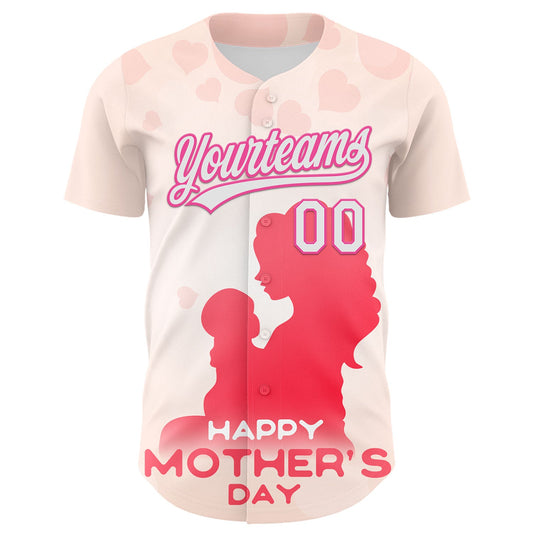 Custom Cream White-Pink 3D Pattern Design Mother's Day Family Love Authentic Baseball Jersey - Sky-Custom