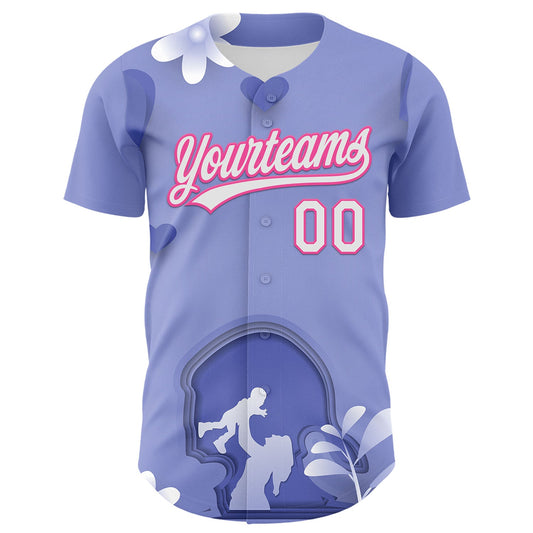 Custom Light Purple White-Pink 3D Pattern Design Mother's Day Family Love Authentic Baseball Jersey - Sky-Custom