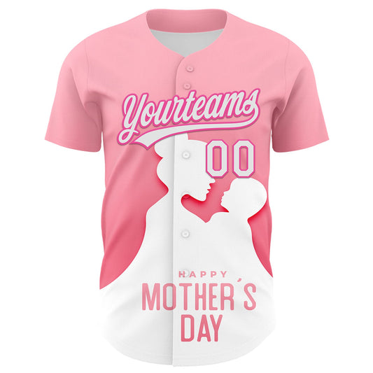 Custom Light Pink White-Pink 3D Pattern Design Mother's Day Family Love Authentic Baseball Jersey - Sky-Custom