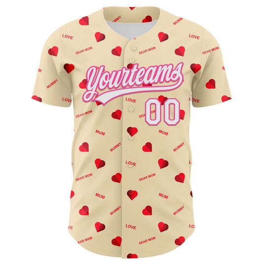 Custom Cream White-Pink 3D Pattern Design Mother's Day Love Authentic Baseball Jersey - Sky-Custom
