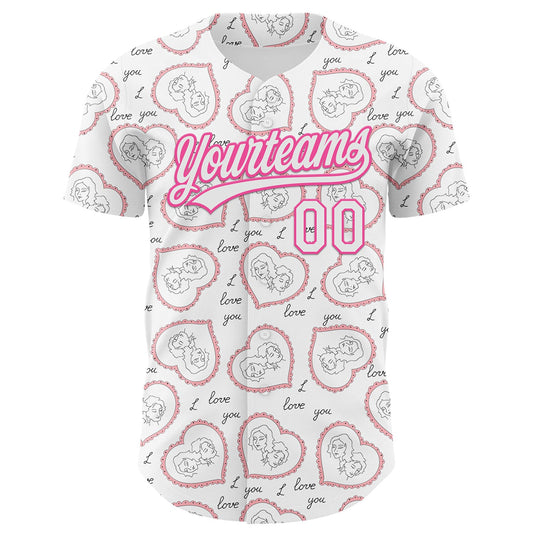Custom White Pink 3D Pattern Design Mother's Day Love Authentic Baseball Jersey - Sky-Custom