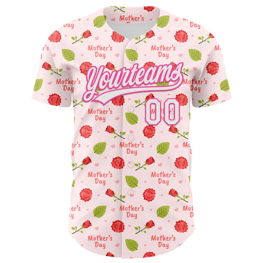 Custom Light Pink White-Pink 3D Pattern Design Mother's Day Flower Authentic Baseball Jersey - Sky-Custom