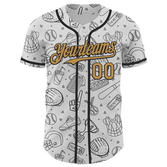 Custom White Old Gold-Black Comic Doodle Ballgame 3D Pattern Design Authentic Baseball Jersey - Sky-Custom