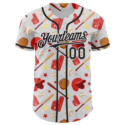Custom White Black Comic Doodle Ballgame 3D Pattern Design Authentic Baseball Jersey - Sky-Custom
