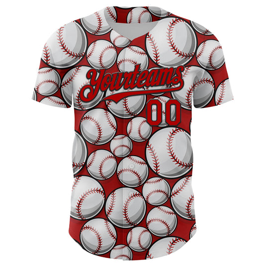 Custom Red Black-White Comic Doodle Ballgame 3D Pattern Design Authentic Baseball Jersey - Sky-Custom