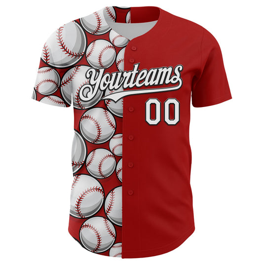 Custom Red White-Black Comic Doodle Ballgame 3D Pattern Design Authentic Baseball Jersey - Sky-Custom
