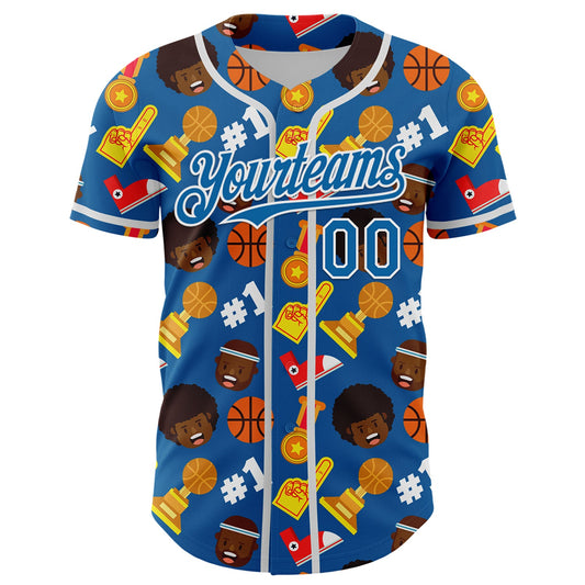 Custom Blue White Comic Doodle Ballgame 3D Pattern Design Authentic Baseball Jersey - Sky-Custom
