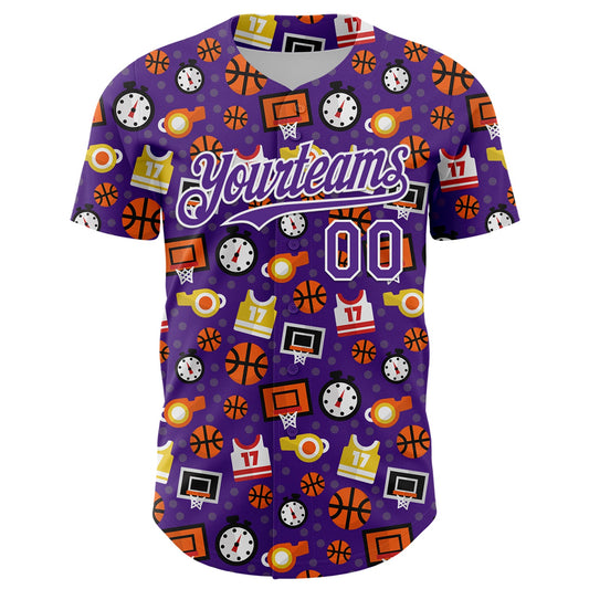 Custom Purple White Comic Doodle Ballgame 3D Pattern Design Authentic Baseball Jersey - Sky-Custom