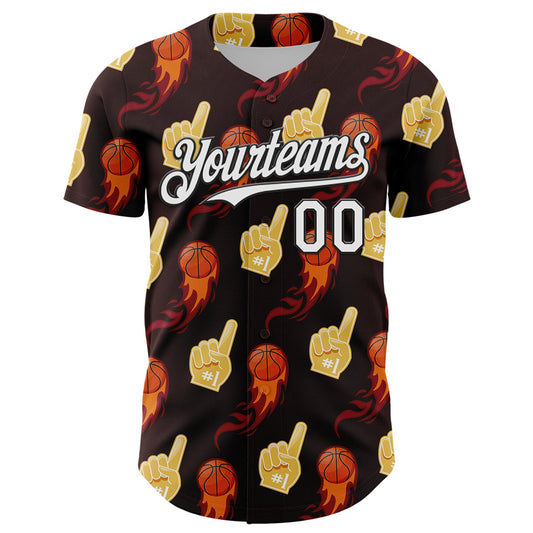 Custom Brown White-Black Comic Doodle Ballgame 3D Pattern Design Authentic Baseball Jersey - Sky-Custom