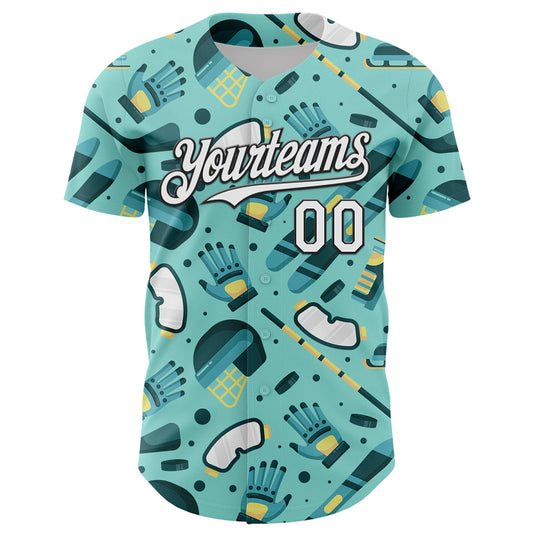 Custom Ice Blue White-Black Comic Doodle Ballgame 3D Pattern Design Authentic Baseball Jersey - Sky-Custom