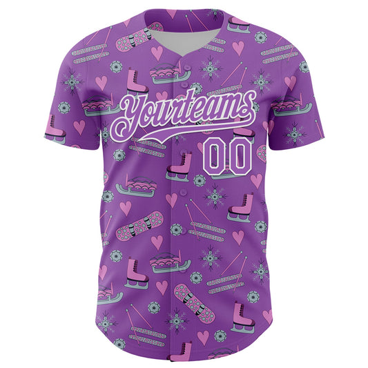 Custom Medium Purple White Comic Doodle Ballgame 3D Pattern Design Authentic Baseball Jersey - Sky-Custom