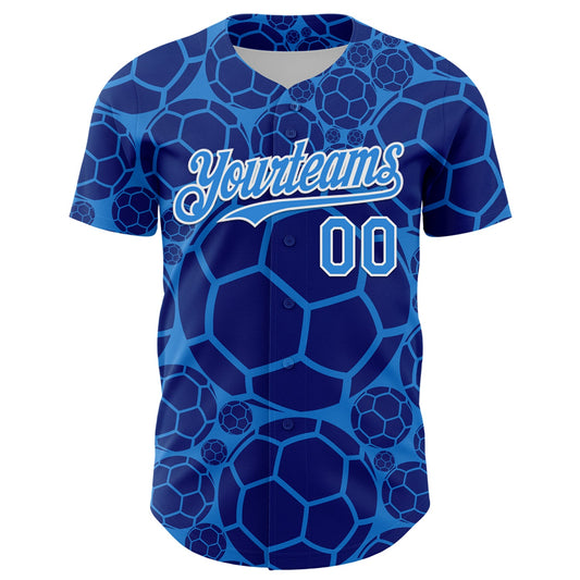 Custom Electric Blue White Comic Doodle Ballgame 3D Pattern Design Authentic Baseball Jersey - Sky-Custom