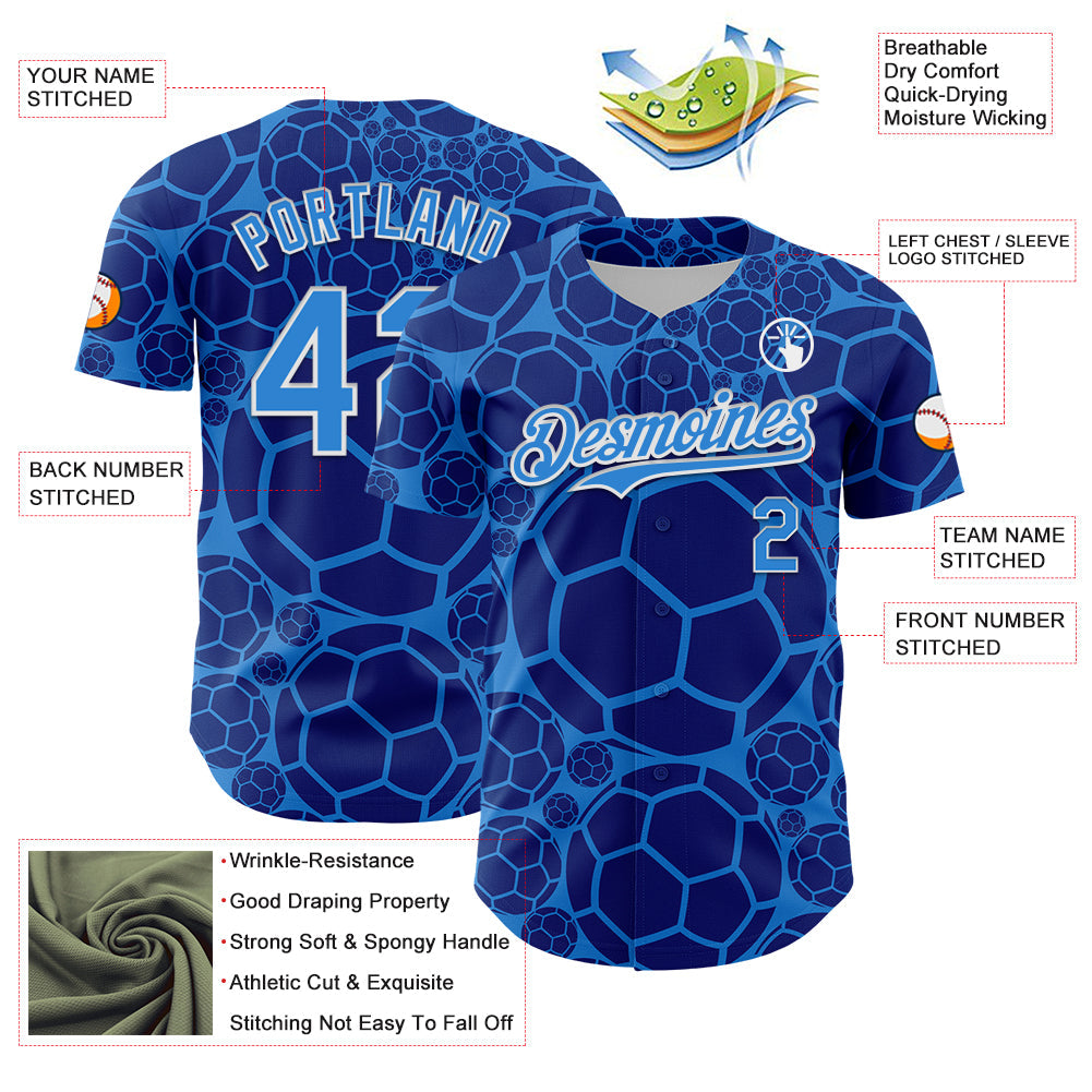 Custom Electric Blue White Comic Doodle Ballgame 3D Pattern Design Authentic Baseball Jersey - Sky-Custom