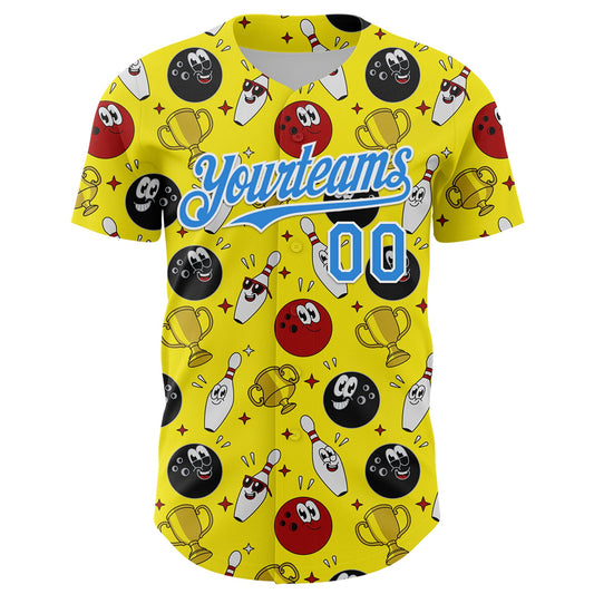 Custom Light Yellow Electric Blue-White Comic Doodle Ballgame 3D Pattern Design Authentic Baseball Jersey - Sky-Custom