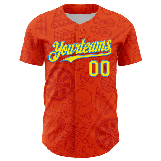 Custom Orange Light Yellow-Electric Blue Comic Doodle Ballgame 3D Pattern Design Authentic Baseball Jersey - Sky-Custom