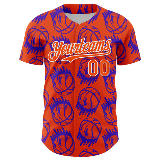 Custom Orange White Comic Doodle Ballgame 3D Pattern Design Authentic Baseball Jersey - Sky-Custom
