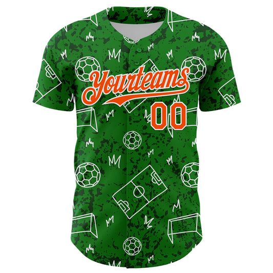Custom Grass Green Orange-White Comic Doodle Ballgame 3D Pattern Design Authentic Baseball Jersey - Sky-Custom