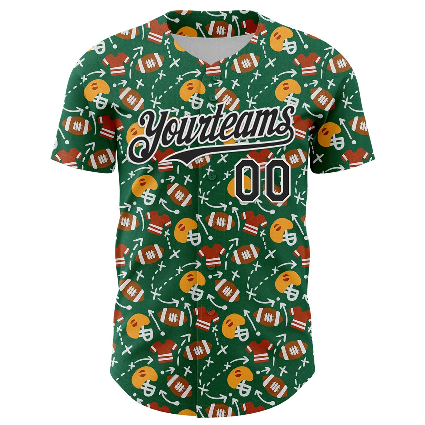 Custom Kelly Green Black-White Comic Doodle Ballgame 3D Pattern Design Authentic Baseball Jersey - Sky-Custom