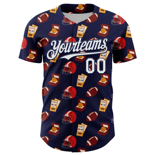 Custom Navy White Comic Doodle Ballgame 3D Pattern Design Authentic Baseball Jersey - Sky-Custom