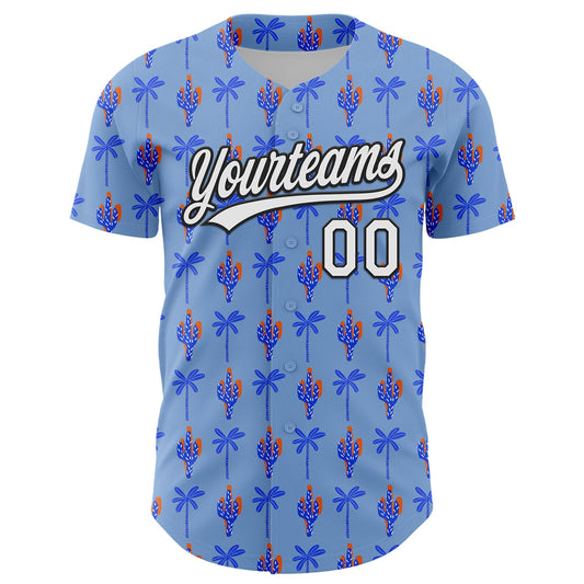 Custom Light Blue White-Black 3D Hawaii Tropical Palm Tree And Cactus Authentic Baseball Jersey - Sky-Custom