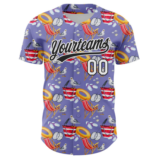 Custom Light Purple White-Black 3D Hawaii Beach Seabird Authentic Baseball Jersey - Sky-Custom