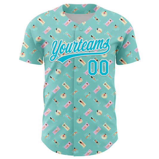 Custom Ice Blue Lakes Blue-White 3D Hawaii Beach Holiday Authentic Baseball Jersey - Sky-Custom