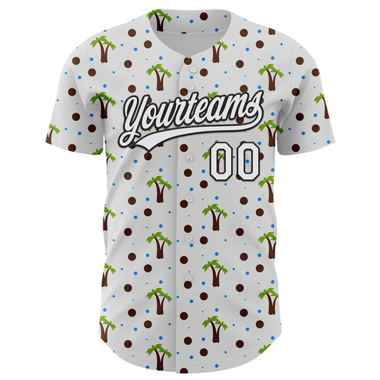 Custom White Black 3D Hawaii Tropical Palm Tree Authentic Baseball Jersey - Sky-Custom