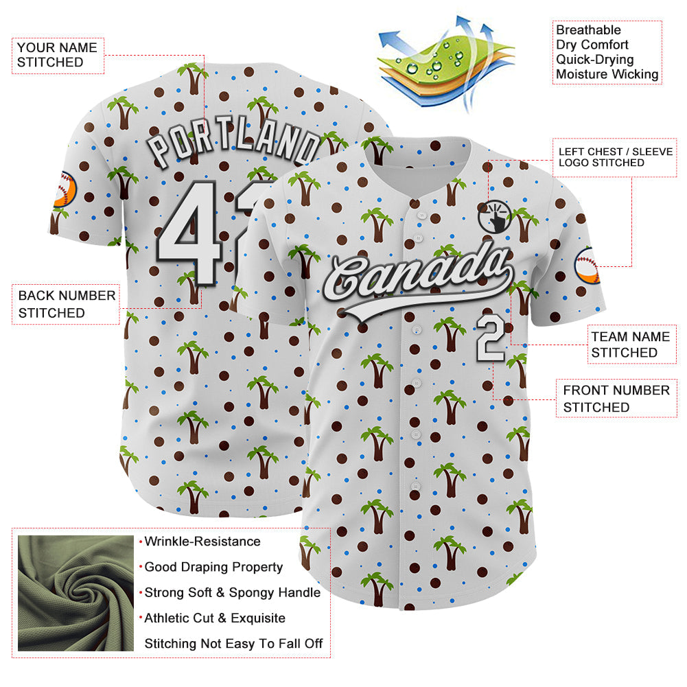 Custom White Black 3D Hawaii Tropical Palm Tree Authentic Baseball Jersey - Sky-Custom