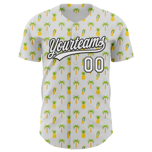 Custom White Black 3D Hawaii Tropical Palm Tree And Fruit Pineapple Authentic Baseball Jersey - Sky-Custom