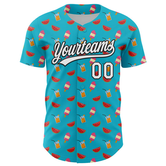 Custom Lakes Blue White-Black 3D Hawaii Fruit Watermelon And Ice Cream Authentic Baseball Jersey - Sky-Custom