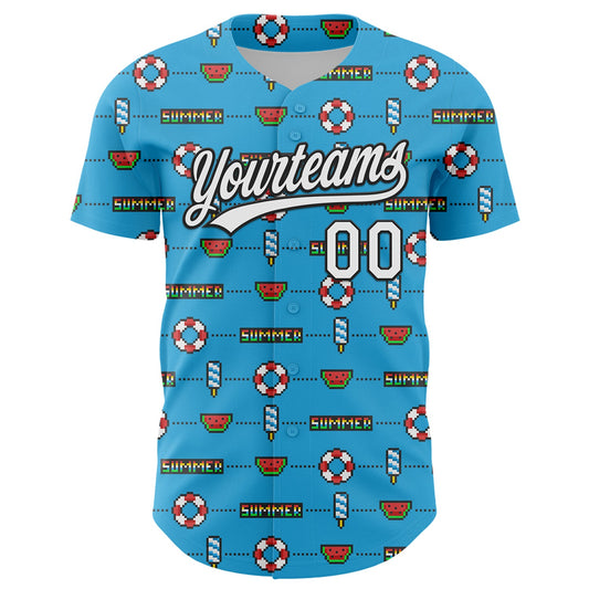 Custom Sky Blue White-Black 3D Hawaii Summer Fruit Watermelon Authentic Baseball Jersey - Sky-Custom