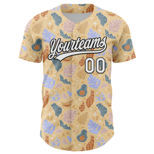 Custom Brown White-Black 3D Hawaii Tropical Palm Leaves Authentic Baseball Jersey - Sky-Custom