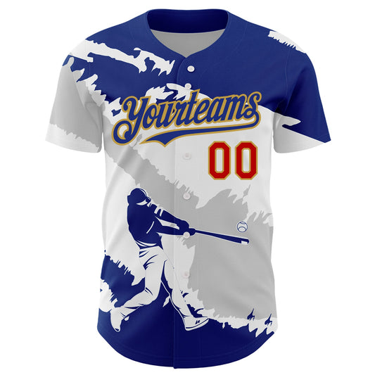 Custom Royal Gray Old Gold-Red 3D El Salvador El Salvadoran Flag Authentic Baseball Jersey - Sky-Custom