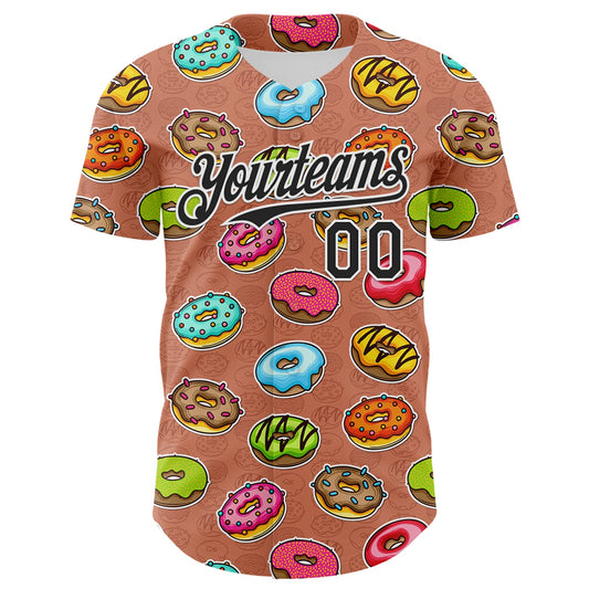 Custom Brown Black-White 3D Pattern Design Foodie Food Dessert Doughnut Authentic Baseball Jersey - Sky-Custom