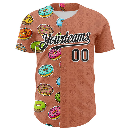 Custom Brown Black-White 3D Pattern Design Foodie Food Dessert Doughnut Authentic Baseball Jersey - Sky-Custom