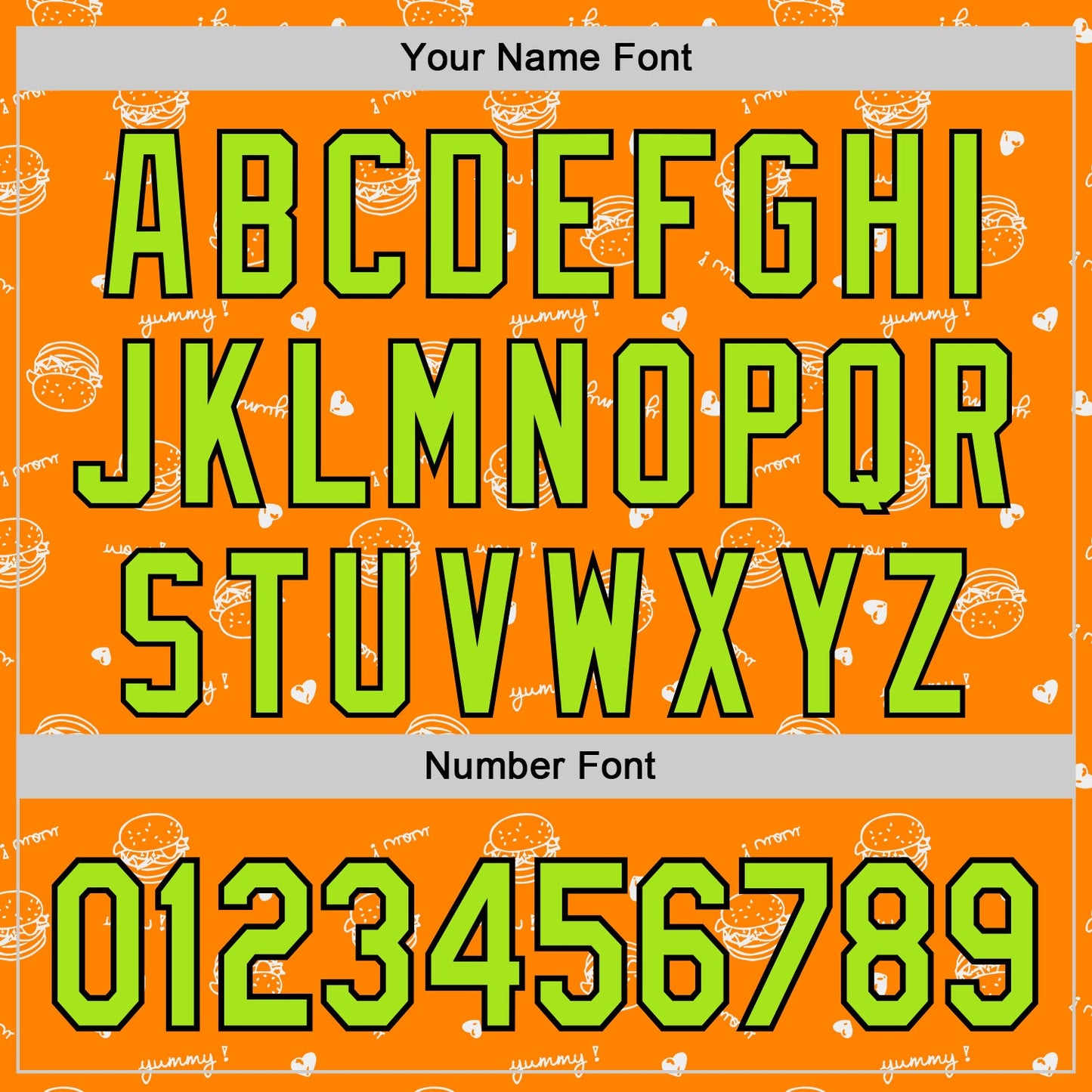 Custom Bay Orange Neon Green-Black 3D Pattern Design Foodie Fast Food Burger Authentic Baseball Jersey - Sky-Custom