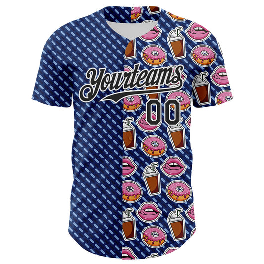 Custom US Navy Blue Black-White 3D Pattern Design Foodie Food Dessert Milkshake Donut Authentic Baseball Jersey - Sky-Custom