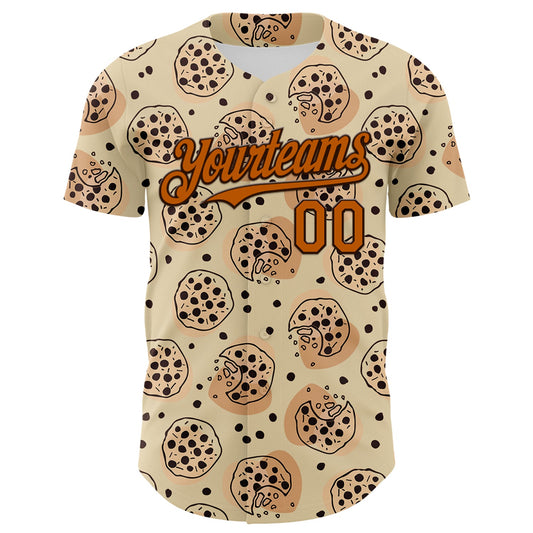 Custom Cream Texas Orange-Brown 3D Pattern Design Foodie Food Snack Chocolate Cookie Authentic Baseball Jersey - Sky-Custom