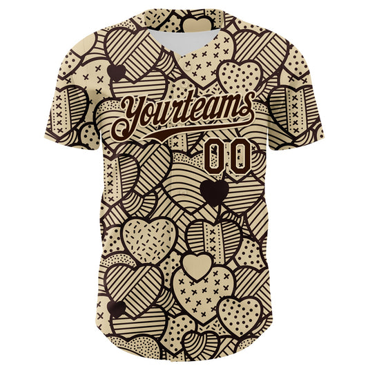 Custom Cream Brown 3D Pattern Design Foodie Food Snack Heart Chocolate Authentic Baseball Jersey - Sky-Custom