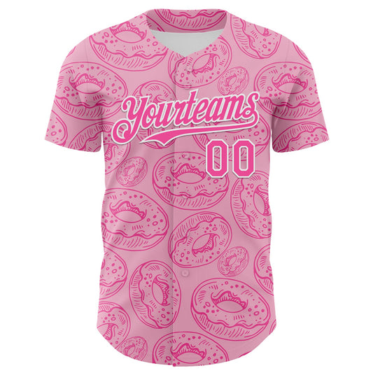 Custom Light Pink Pink-White 3D Pattern Design Christmas Foodie Food Dessert Donut Authentic Baseball Jersey - Sky-Custom
