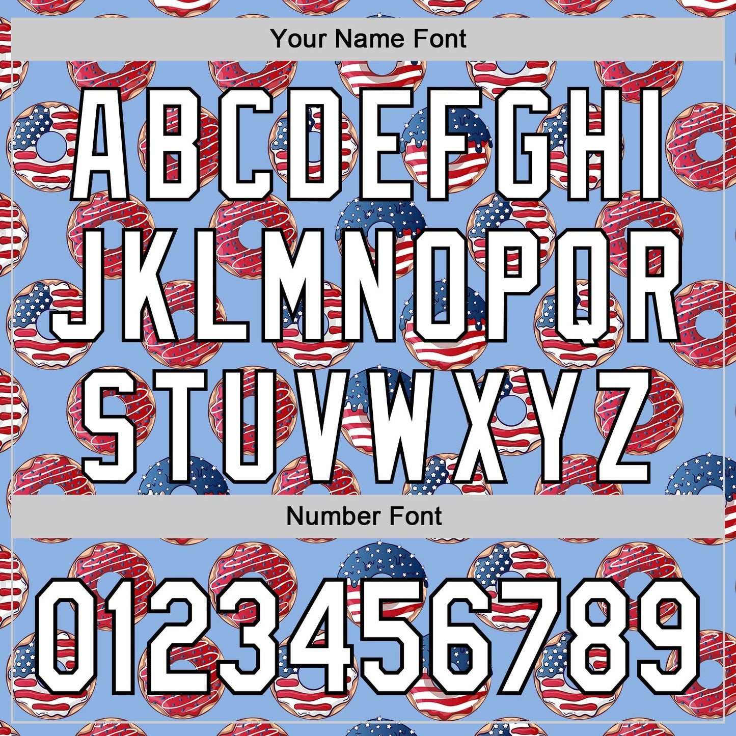 Custom Light Blue White-Black 3D Pattern Design USA Flag Foodie Food Dessert Donut Authentic Baseball Jersey - Sky-Custom