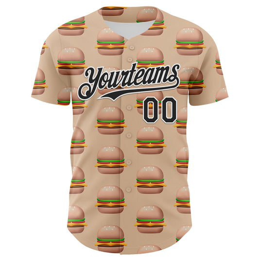 Custom Vegas Gold Black-White 3D Pattern Design Foodie Fast Food Burger Authentic Baseball Jersey - Sky-Custom