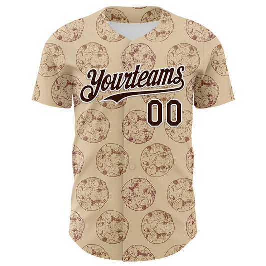 Custom City Cream Brown-White 3D Pattern Design Foodie Food Snack Chocolate Cookie Authentic Baseball Jersey - Sky-Custom