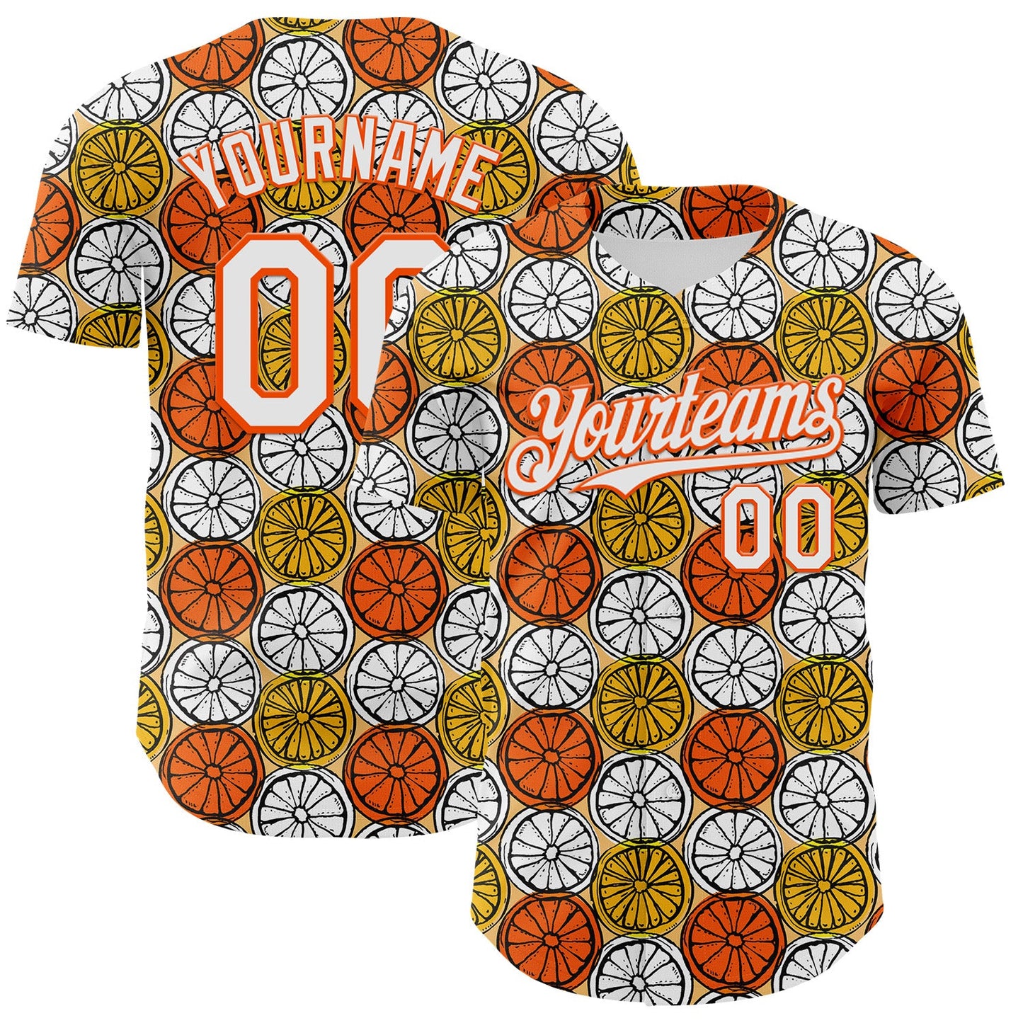 Custom Gold White-Orange 3D Pattern Design Foodie Food Fruit Orange Authentic Baseball Jersey - Sky-Custom