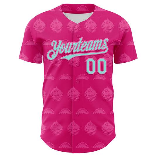 Custom Hot Pink Ice Blue-Pink 3D Pattern Design Foodie Food Dessert Cake Authentic Baseball Jersey - Sky-Custom