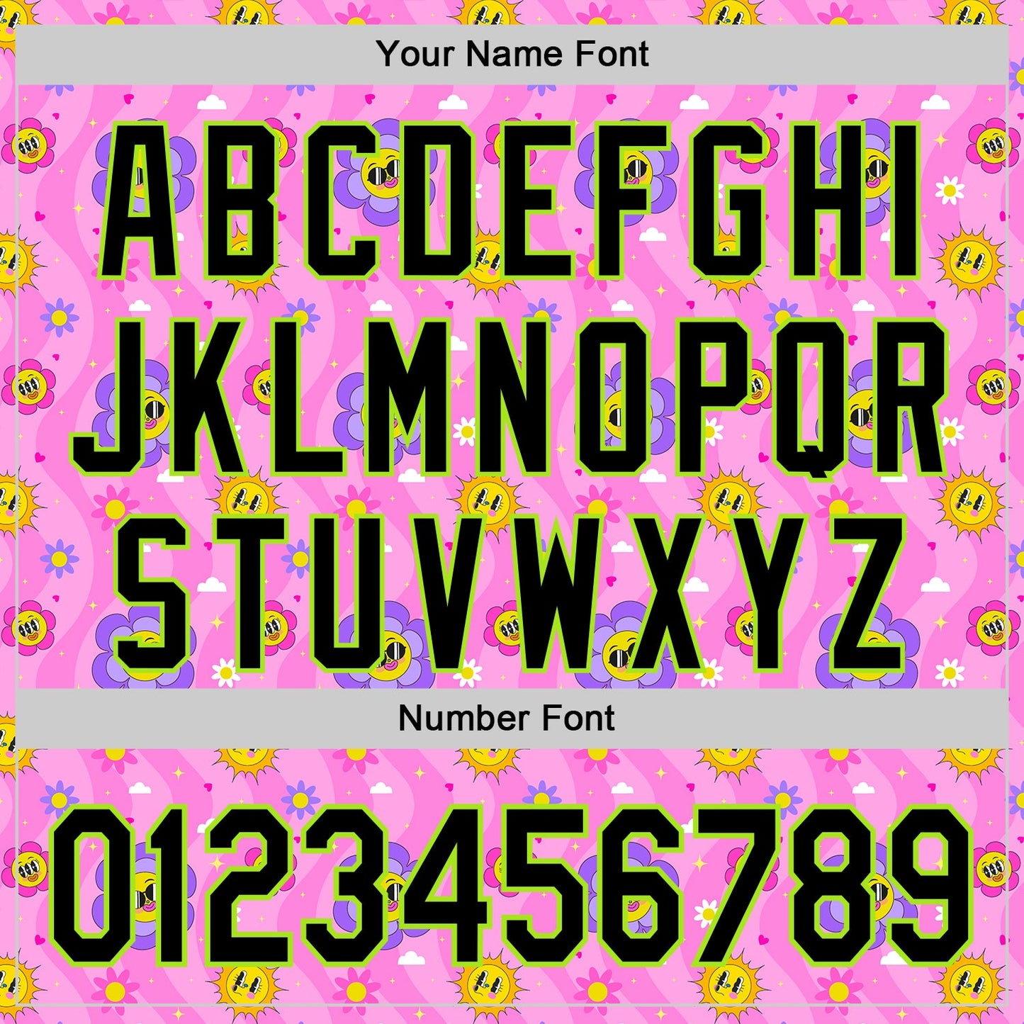 Custom Pink Black-Neon Green 3D Pattern Design Funny Cartoon Flower And Sun Authentic Baseball Jersey - Sky-Custom