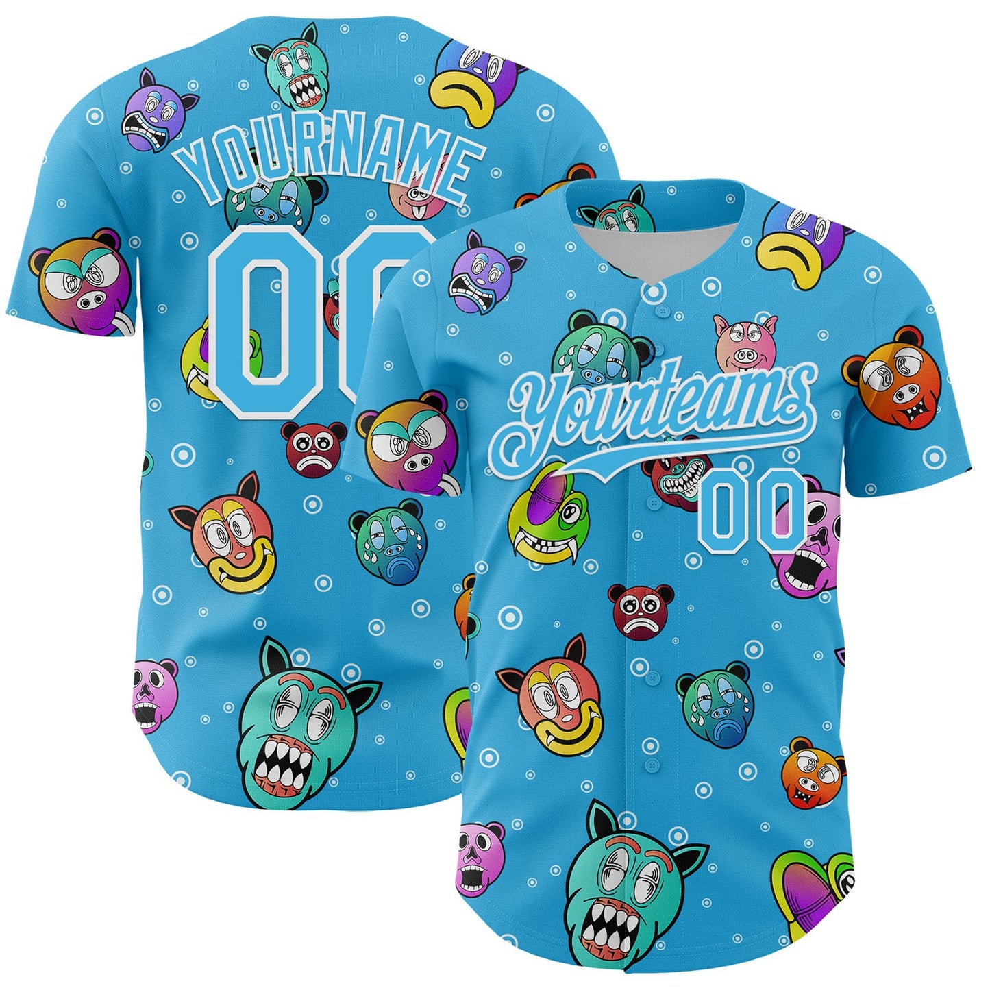 Custom Sky Blue White 3D Pattern Design Funny Cartoon Animal Authentic Baseball Jersey - Sky-Custom