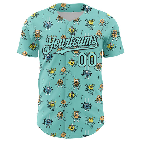 Custom Ice Blue Black 3D Pattern Design Funny Cartoon Monster Authentic Baseball Jersey - Sky-Custom