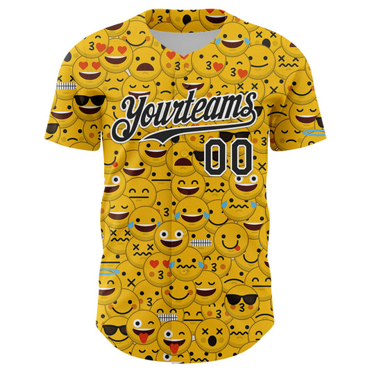 Custom Gold Black-White 3D Pattern Design Funny Cartoon Emoji Face Authentic Baseball Jersey - Sky-Custom